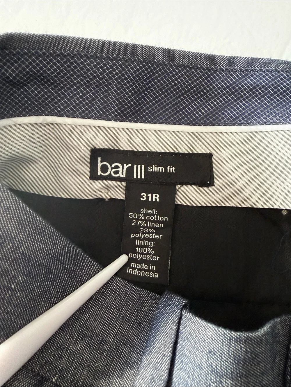 Bar III Men's 38R 31R Blue Cotton Linen Slim Fit 2pc Suit Quiet Luxury Business